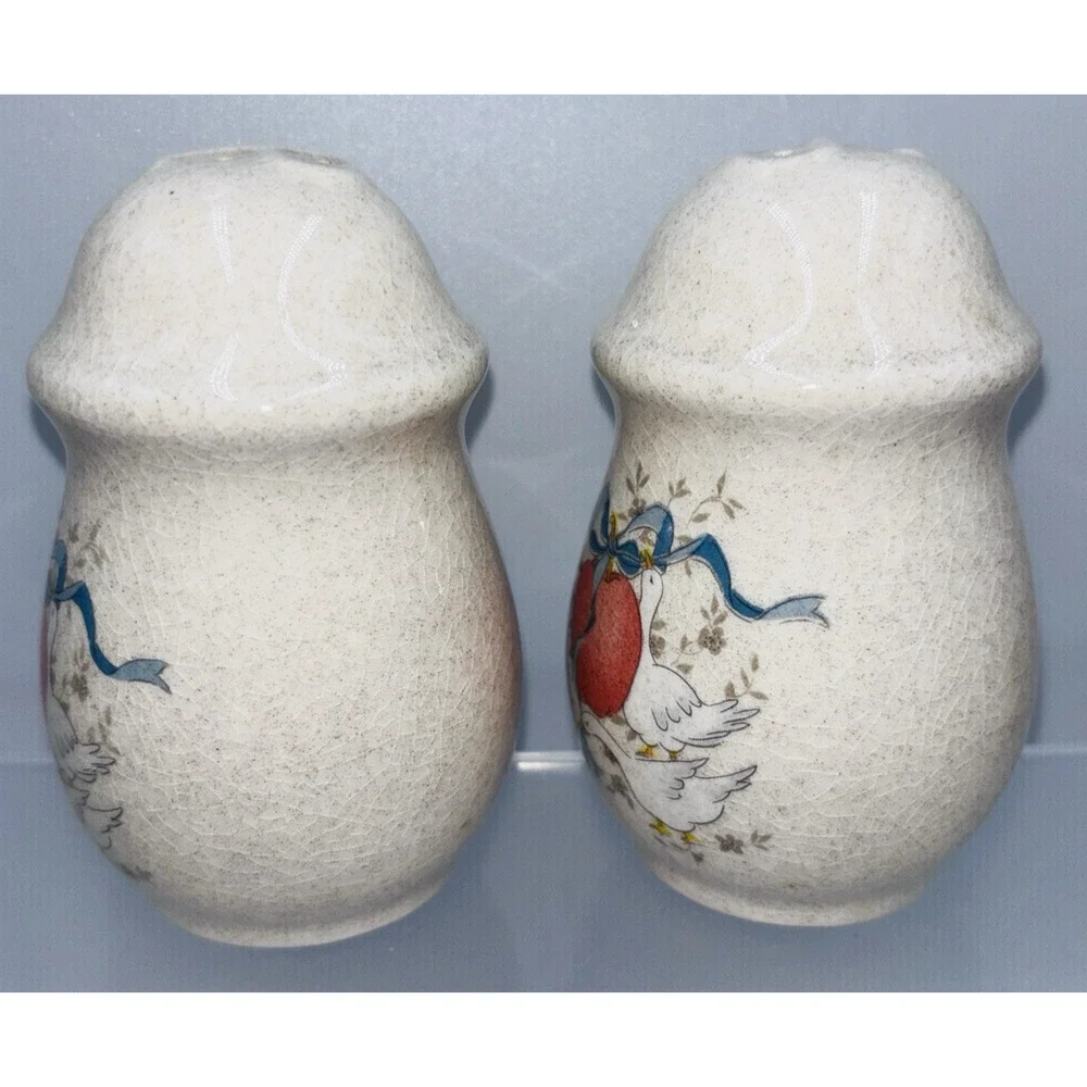 Salt Pepper Shakers Marmalade Geese Apple Blue Ribbon International Vtg 4